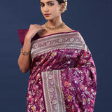 Purple Banarasi Saree With Meenakari Design