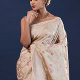 Dusty Grey Banarasi Saree With Meenakari Design