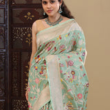 Seafoam Green Tissue Banarasi Saree With Floral Jaal