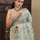 Seafoam Green Tissue Banarasi Saree With Floral Jaal