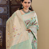 Seafoam Green Tissue Banarasi Saree With Floral Jaal