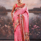 Deep Rose Pink Paithani Saree With Geometrical Pattern