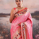 Deep Rose Pink Paithani Saree With Geometrical Pattern