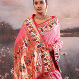 Deep Rose Pink Paithani Saree With Geometrical Pattern