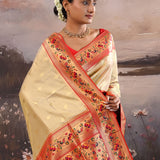 Beige Paithani Tissue Saree With Contrast Border