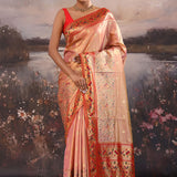 Turkish Pink Paithani Tissue Saree With Contrast Border