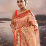 Turkish Pink Paithani Tissue Saree With Contrast Border