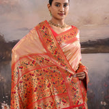 Turkish Pink Paithani Tissue Saree With Contrast Border