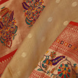Golden Beige Paithani Tissue Saree With Contrast Border