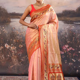 Soft Pink Paithani Tissue Saree With Contrast Border