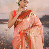Soft Pink Paithani Tissue Saree With Contrast Border