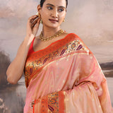 Soft Pink Paithani Tissue Saree With Contrast Border