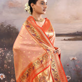 Soft Pink Paithani Tissue Saree With Contrast Border