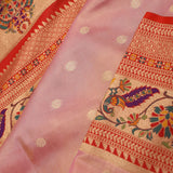 Soft Pink Paithani Tissue Saree With Contrast Border