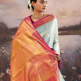 Cadet Gray Kanjivaram Tissue Saree With Contrast Border