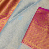 Cadet Gray Kanjivaram Tissue Saree With Contrast Border