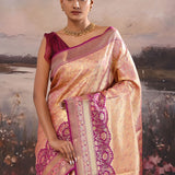 Dark Peach Kanjivaram Tissue Saree With Contrast Border