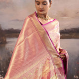 Dark Peach Kanjivaram Tissue Saree With Contrast Border
