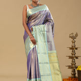 Violet Kanjivaram Tissue Saree With Contrast Border