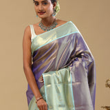 Violet Kanjivaram Tissue Saree With Contrast Border