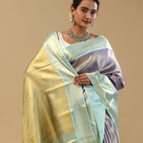 Violet Kanjivaram Tissue Saree With Contrast Border