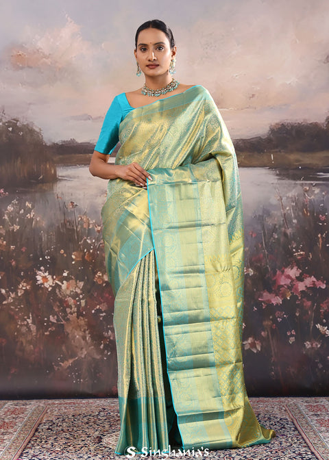 <img> Blue Kanjivaram Tissue Saree With Brocade