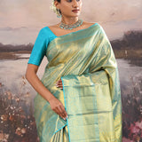 Blue Kanjivaram Tissue Saree With Brocade