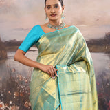 Blue Kanjivaram Tissue Saree With Brocade