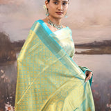 Blue Kanjivaram Tissue Saree With Brocade