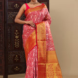Red Kanjivaram Silk Saree With Jaal