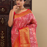 Red Kanjivaram Silk Saree With Jaal