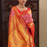 Red Kanjivaram Silk Saree With Jaal