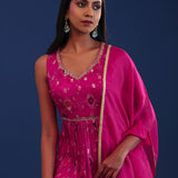 Deep Bright Pink Chiffon Banarsi Buttis Sharara Set