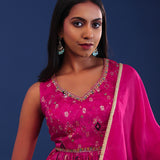Deep Bright Pink Chiffon Banarsi Buttis Sharara Set