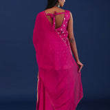 Deep Bright Pink Chiffon Banarsi Buttis Sharara Set