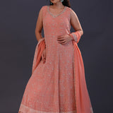 Peach Pink Chiffon Georgette Embroidered Anarkali Set