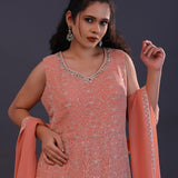 Peach Pink Chiffon Georgette Embroidered Anarkali Set