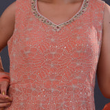 Peach Pink Chiffon Georgette Embroidered Anarkali Set