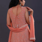 Peach Pink Chiffon Georgette Embroidered Anarkali Set