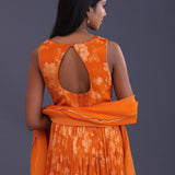 Tiger Orange Chinon Silk Stone Work Gown Set