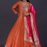 Orange Banarasi Tissue Silk Anarkali Set