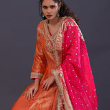 Orange Banarasi Tissue Silk Anarkali Set