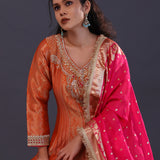 Orange Banarasi Tissue Silk Anarkali Set