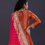 Orange Banarasi Tissue Silk Anarkali Set