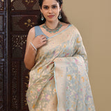 Sky Blue Banarasi Tissue Saree With Meenakari Jaal