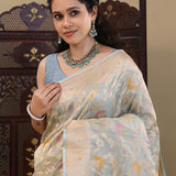 Sky Blue Banarasi Tissue Saree With Meenakari Jaal