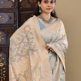 Sky Blue Banarasi Tissue Saree With Meenakari Jaal