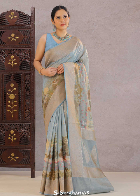 <img> Grey Tissue Banarasi Saree With Butti'S