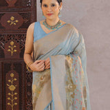 Grey Tissue Banarasi Saree With Butti'S