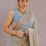 Grey Tissue Banarasi Saree With Butti'S